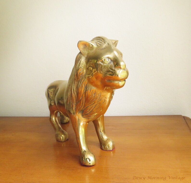 Vintage Brass Lion Figurine, Large Wild Cat Statue - Etsy
