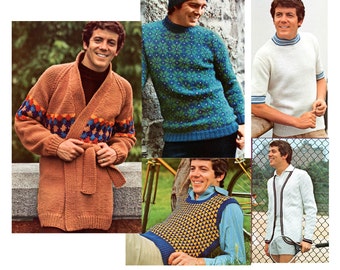 PDF Mens Sweater Pattern Book - 5 Sweater patterns to Knit for Instant download Mens Vest Winter Sweater Cardigan Tennis