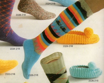 PDF Eskimo SKI Socks! Vintage Knitting Pattern BOOK Instant Download Argyle Christmas Fashion Bootie Slippers forMen Women Kids