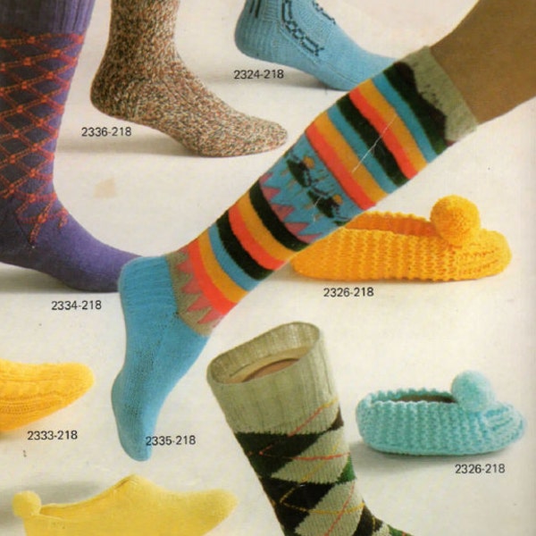 PDF Eskimo SKI Socks! Vintage Knitting Pattern BOOK Instant Download Argyle Christmas Fashion Bootie Slippers forMen Women Kids