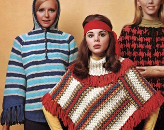 PDF Perky Parka 1973 8 Ponchos Instant Download Crochet Knitting Pattern