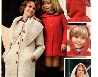 PDF Vintage 1970 Knit Pattern Womans Giant Collar coat and Childs plus 10 other patterns Patterns Instant Download