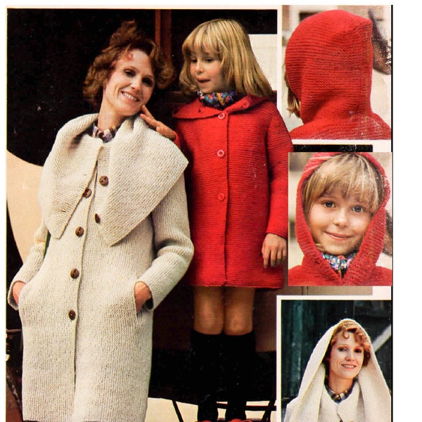 PDF vintage 1970 Knit Pattern Womans Giant Collar manteau et Childs plus 10 autres modèles Patterns Téléchargement instantané