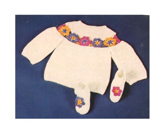 PDF 1970s Vintage Pattern Floral Infant Sweater and Booties, Toys, Nursery Items and Outfits to Knit and Crochet 23 patterns