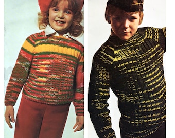 PDF 1970s 2 Kids Sweater patterns Instant Download Pullover, Sweater Vest and Kids Sweaters