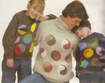 PDF Pattern Mens and Kids Yin Yang  Winter Sweater Pattern to  Knit Instant download