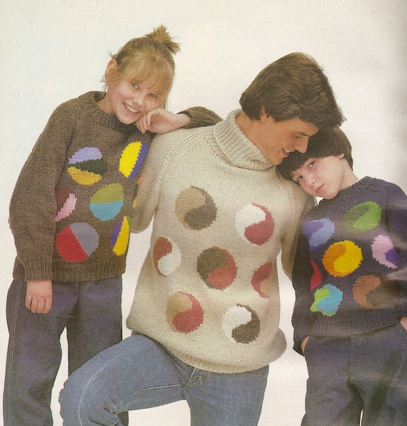 PDF Pattern Mens and Kids Yin Yang Winter Sweater Pattern to Knit