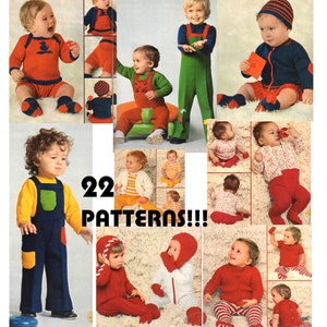 PDF 22 Vintage 1970s Baby & Toddler Patterns, Onesies, Overalls, Hats, Mittens and More Outfits to Knit or Crochet 22 patterns to download