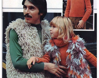 PDF 1970s Shag Sweater plus Mens and Womens Sweater Crochet Pattern 4 patterns Instant Download