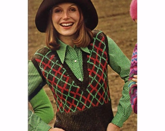 PDF 1970s 3 Jacquard Vest Sweaters patterns Instant Download Pullover, Longsleeve and Sweater Vest