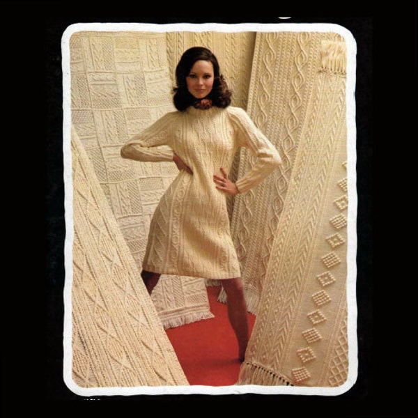 PDF Cable Knit Sweater Dress Pattern Book  total 10 patterns for Cable Knit Beautiful Afghans and one Dress