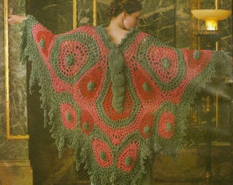 1980s Butterfly Shawl Crochet Pattern Fringe Shawl PDF Instant Download