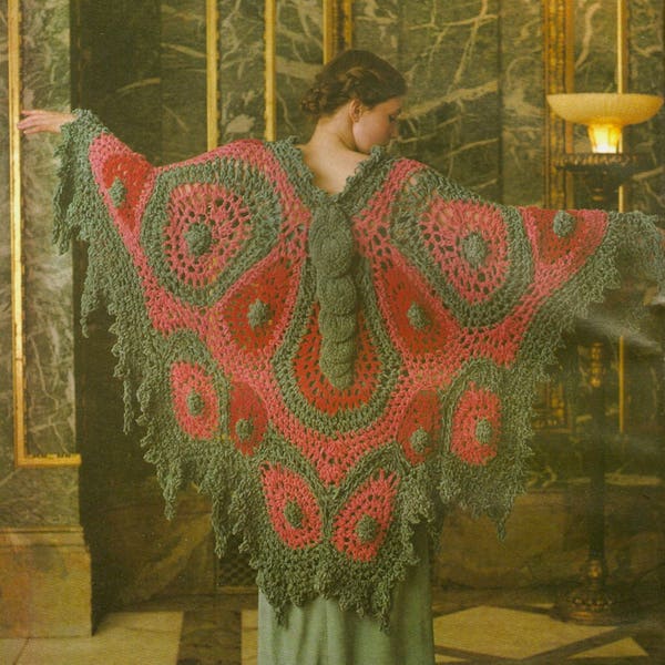 1980s Butterfly Shawl Crochet Pattern Fringe Shawl PDF Instant Download
