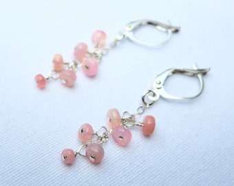 Pink opal cluster earrings.