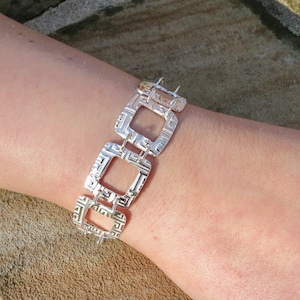 Geometric Square Pure Silver Link Bracelet: Sterling Silver Links and Clasp, 7 Inches
