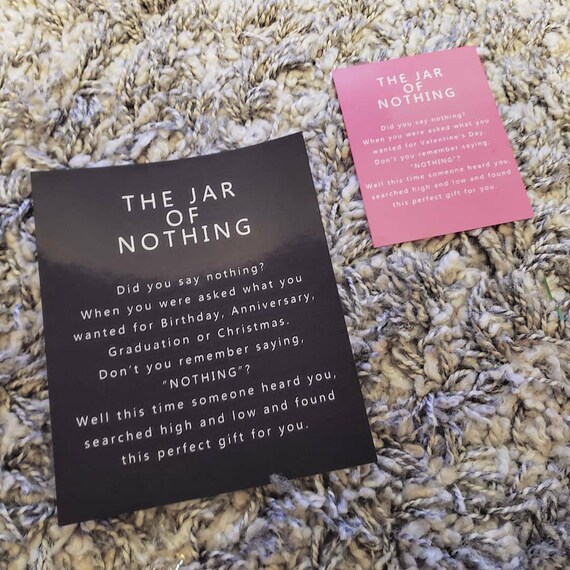 JAR OF NOTHING Label - Funny Gag Gift - The perfect gift for someone who has everything! Label Only!