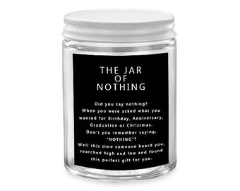 JAR OF NOTHING Label - Funny Gag Gift - The perfect gift for someone who has everything! Label Only!