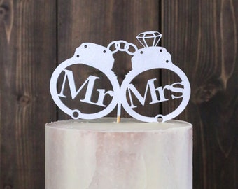 Handcuff Caketop, Police Cake Topper, Mr & Mrs Caketopper, Ball and Chain, Ring Cake Topper, Police Wedding, Hand Cuff Cake Topper, Diamond