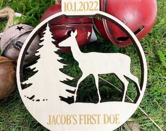 First Doe Christmas Ornament, Deer Ornament, Personalized Wood Ornament, First Deer, Hunting Gifts, 1st Hunt