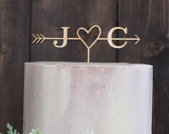 Initial Cake Topper, Personalized Wedding Cake Topper, Arrow Cake Topper, Heart Cake Topper, Wedding Cake Topper, Arrow and Heart, Custom