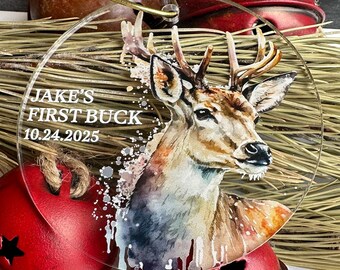 First Buck Christmas Ornament, Deer Ornament, Buck Ornament, Customized, Personalized Acrylic Ornament, First Deer, Hunting Gifts, UV Print