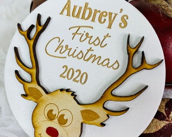 First Christmas Ornament, Babies First Christmas Ornament, Wood Ornament Customized, Personalized Ornament, Reindeer Ornament, Baby Gifts