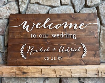 Welcome Wedding Sign, Welcome to our Wedding Sign, Wood Welcome Sign, Wood Welcome Sign Wedding, Personalized Rustic Wood Wedding Sign