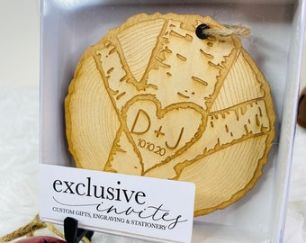 Initial Tree Ornament, Engraved Wood Ornament, Tree Initials Ornament, Love Tree, Love Ornament, Wedding Ornament, Wedding Christmas, Couple