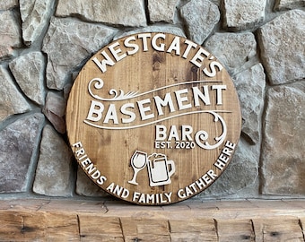 Personalized Bar Sign, Basement Bar Sign, Family & Friends Gather Here, Man Cave, Wood Bar Sign, Man Cave Bar Sign,Custom Bar Sign,Bar Decor