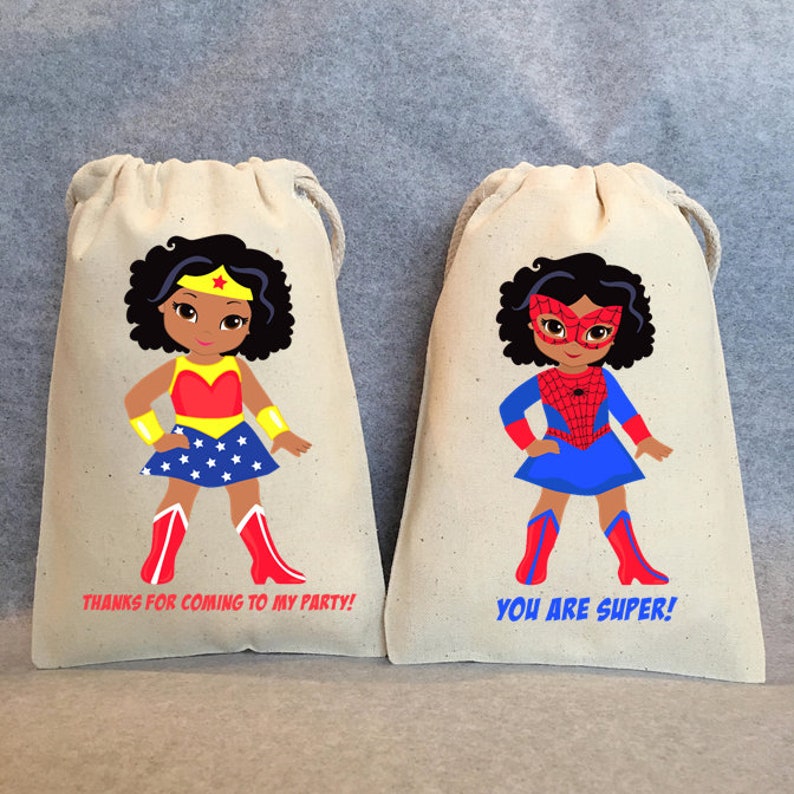 set of 25 bags 5x7 African American Supergirl Party Supplies African American Girl Birthday Party Favor Bags Superhero Party