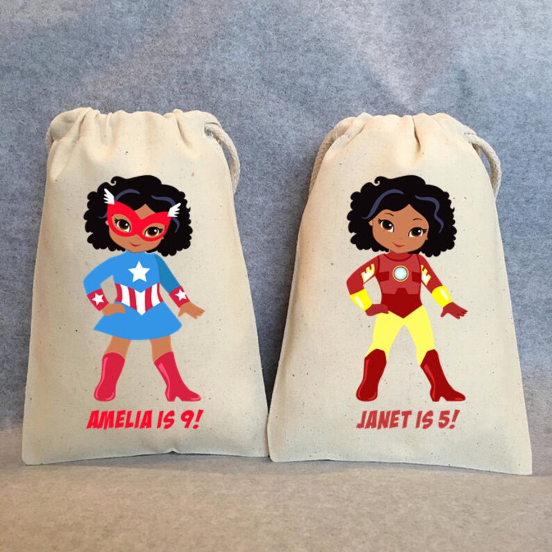 set of 25 bags 5x7 African American Supergirl Party Supplies African American Girl Birthday Party Favor Bags Superhero Party