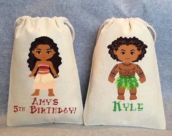 Moana Party Favor Bags: Personalized Birthday Cotton Goodie Bags (Set of 15)