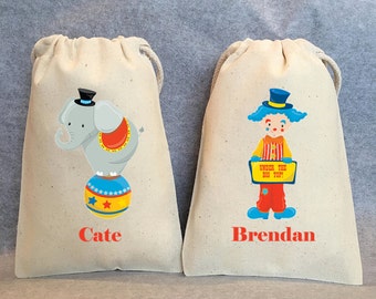 Circus party, circus party favor bags, under the big top, bags 4" by 6" SET of 14