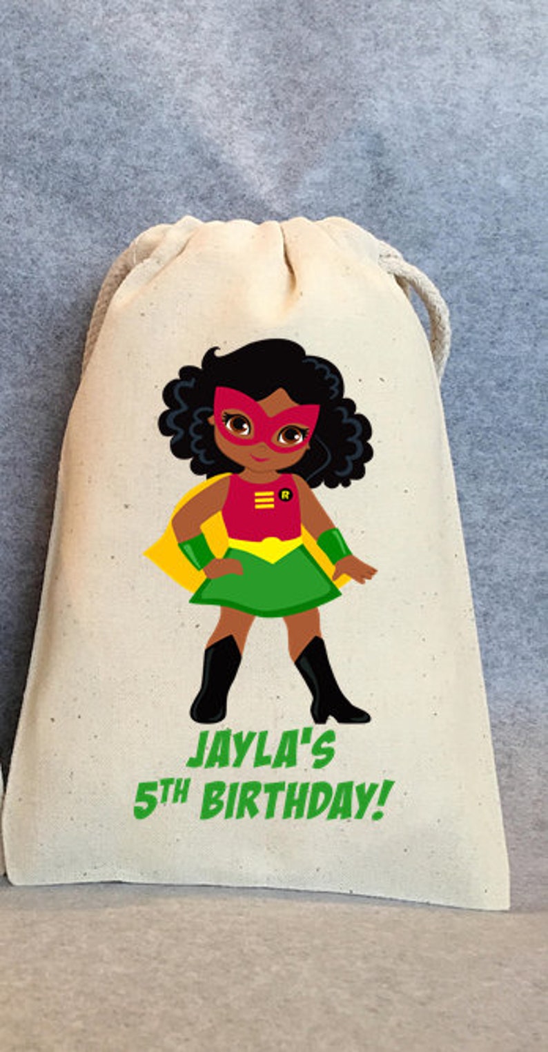 set of 25 bags 5x7 African American Supergirl Party Supplies African American Girl Birthday Party Favor Bags Superhero Party