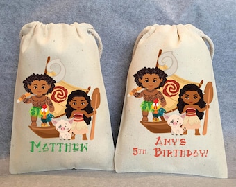 Moana Party Favor Bags: Set of 20, 4"x6" Cotton Goodie Bags