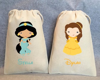 Princess Party, Princess Birthday,  Princess Favors, Belle, Jasmine, Snow White, Ariel, Aurora, Princess party favor bags, 5"x7", set of 22