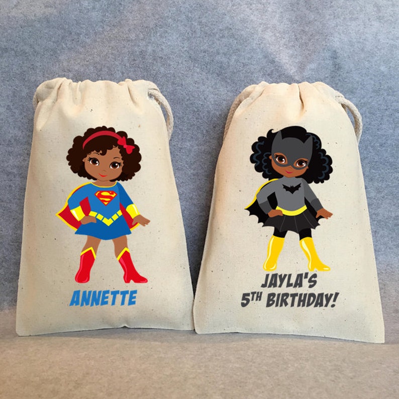 set of 25 bags 5x7 African American Supergirl Party Supplies African American Girl Birthday Party Favor Bags Superhero Party