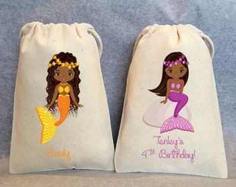 African American Mermaid Party,  Mermaid Birthday, Mermaid party supplies, African American Mermaid party favor bags- 5"x7", set of 10