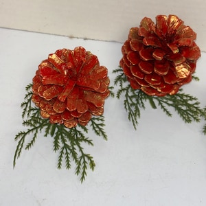 Decorative Red and Gold Painted Pinecones