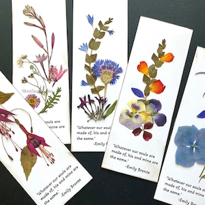 Wedding favors—pressed flowers bookmark—save the date—Emily Brontë quote—bridal shower etc.