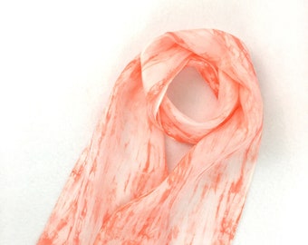 Hand-dyed Silk Scarf in Peach with White