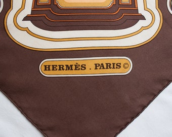 HERMÈS LES BERLINES シルクスカーフ Vintage HERMES silk scarf - Les Berlines - 70s - Brown