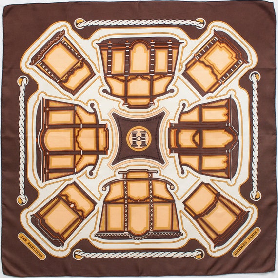 Vintage HERMES silk scarf - Les Berlines - 70s - Brown