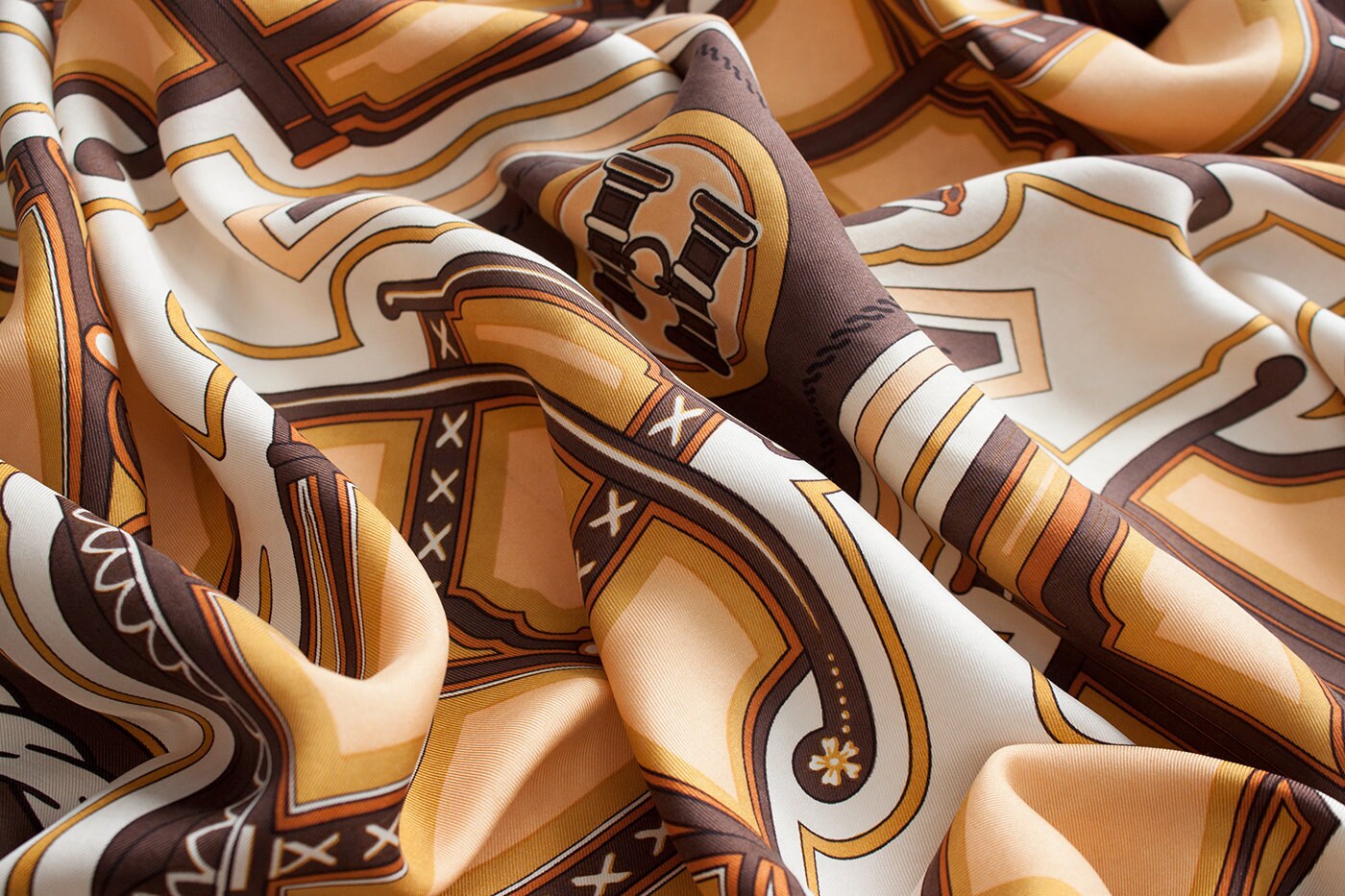 Vintage HERMES silk scarf - Les Berlines - 70s - Brown