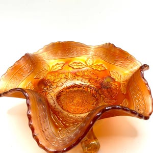 Antique Fenton Carnival Glass Two Flowers Marigold Bowl