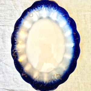 Antique La Francaise Vitreous Flow Blue Porcelain Platter 12.5” - Collectible