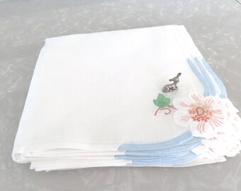 Vintage Madeira Linen Napkins (Set of 12) Hand Embroidered Floral Applique