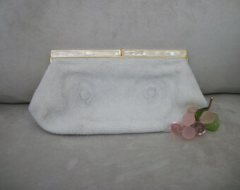 Vintage Glass Beaded Clutch Purse Bridal Formal Dress Clutch White