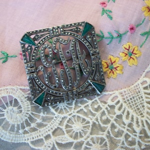 Antique Victorian Sterling Silver and Marcasite Brooch Three Initials