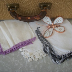 Vintage Handkerchiefs Three Crocheted Edges Hand Lace Crocheted White